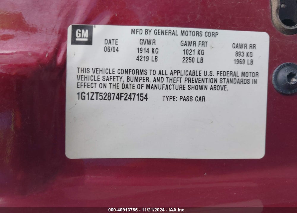 2004 CHEVROLET MALIBU LS VIN: 1G1ZT52874F247154