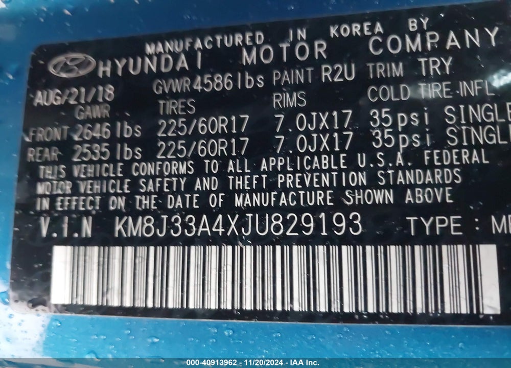 2018 HYUNDAI TUCSON SEL PLUS VIN: KM8J33A4XJU829193