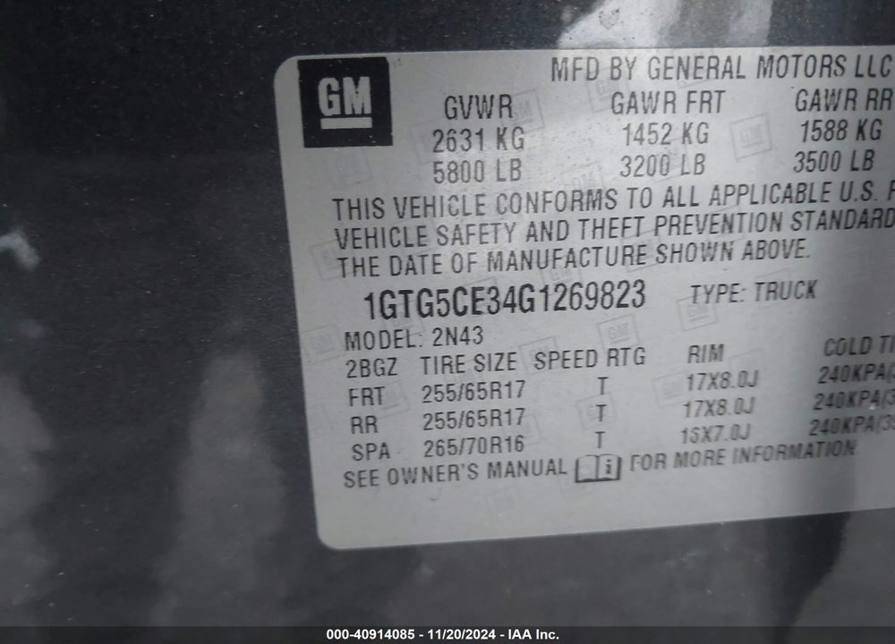 2016 GMC CANYON SLE VIN: 1GTG5CE34G1269823