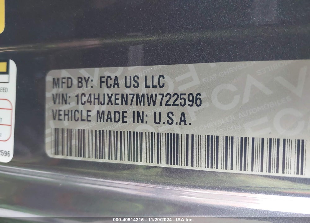 2021 JEEP WRANGLER UNLIMITED SAHARA 4X4 VIN: 1C4HJXEN7MW722596
