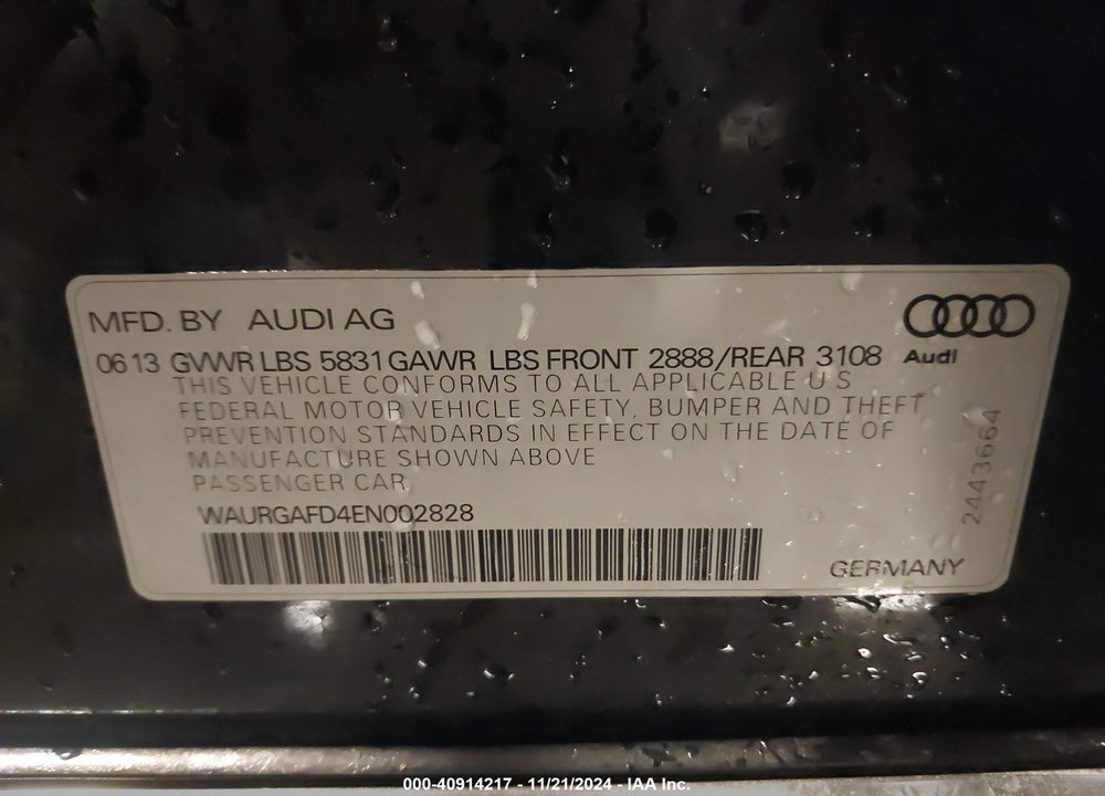 2014 AUDI A8 L 3.0T VIN: WAURGAFD4EN002828
