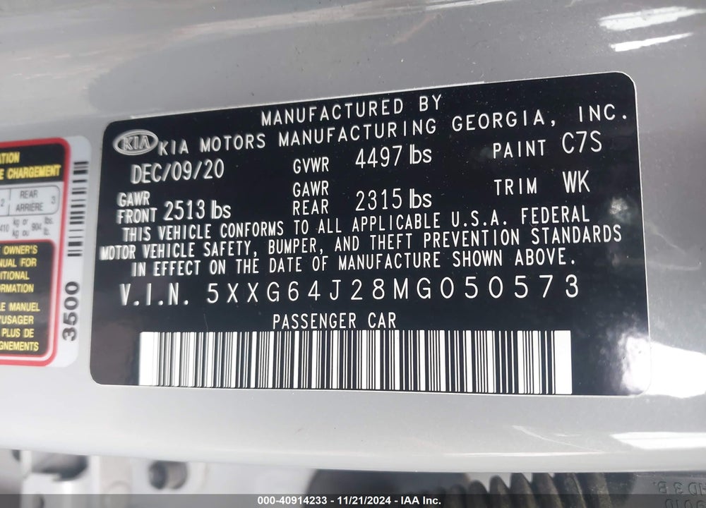 2021 KIA K5 VIN: 5XXG64J28MG050573