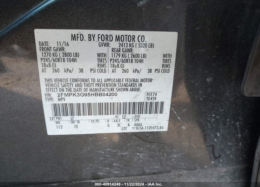 2017 FORD EDGE SE VIN: 2FMPK3G95HBB04200