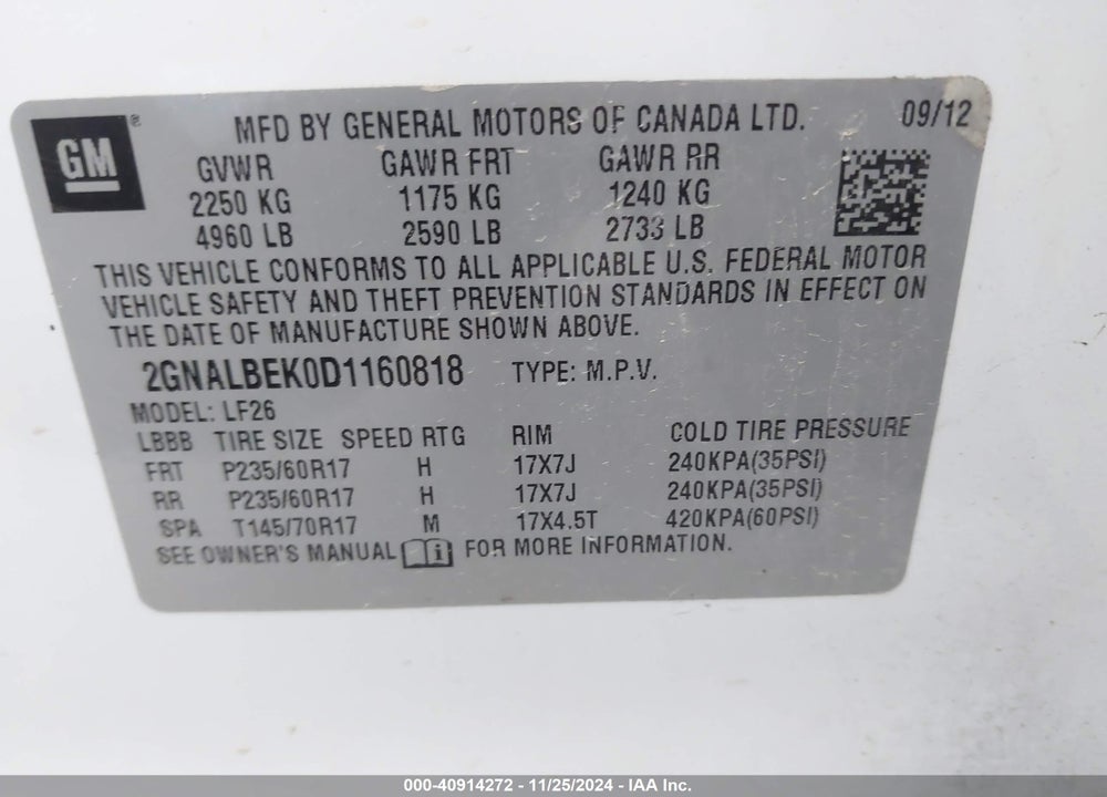 2013 CHEVROLET EQUINOX LS VIN: 2GNALBEK0D1160818