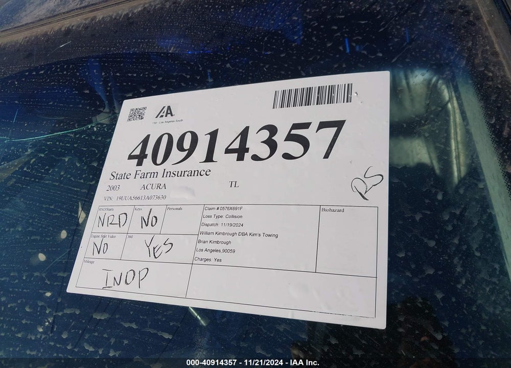 2003 ACURA TL 3.2 VIN: 19UUA56613A073630
