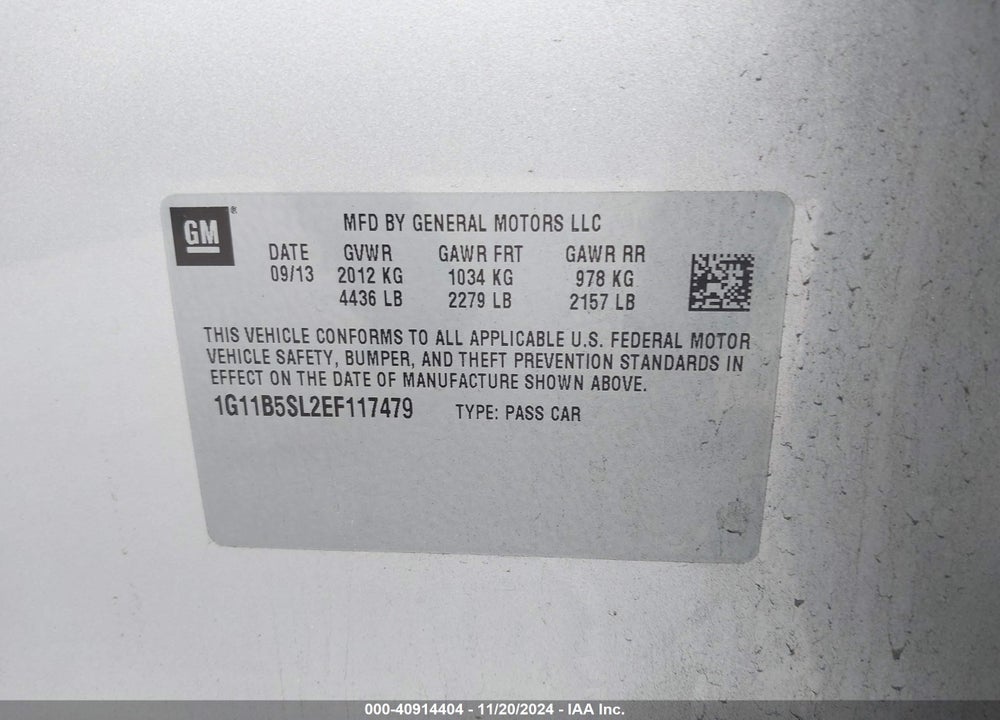 2014 CHEVROLET MALIBU 1LS VIN: 1G11B5SL2EF117479