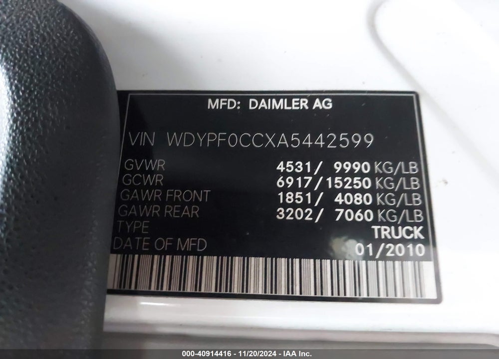 2010 FREIGHTLINER SPRINTER 3500 VIN: WDYPF0CCXA5442599