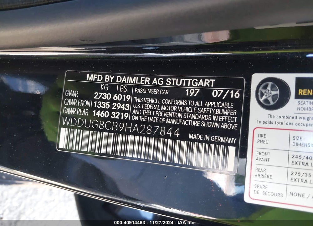 2017 MERCEDES-BENZ S 550 VIN: WDDUG8CB9HA287844