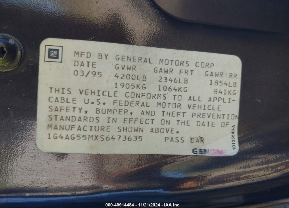 1995 BUICK CENTURY SPECIAL VIN: 1G4AG55MXS6473635