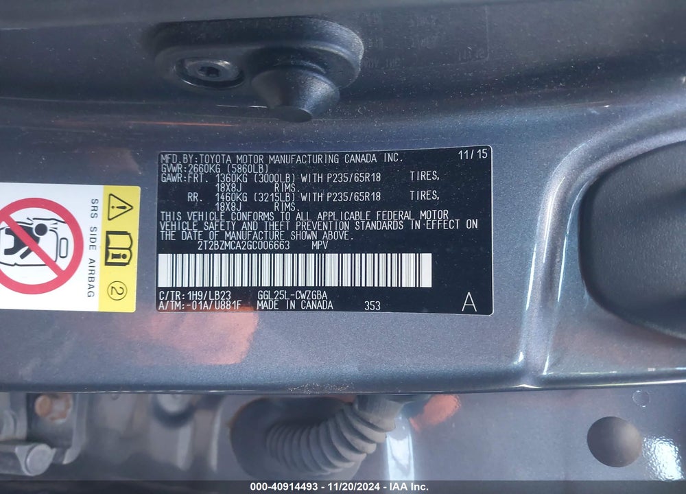 2016 LEXUS RX 350 VIN: 2T2BZMCA2GC006663