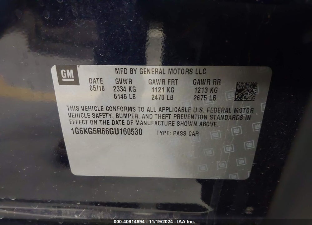 2016 CADILLAC CT6 TWIN TURBO PREMIUM LUXURY VIN: 1G6KG5R66GU160530