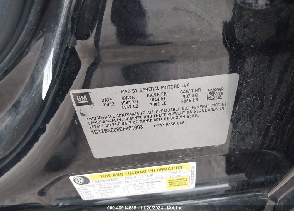 2012 CHEVROLET MALIBU LS VIN: 1G1ZB5E03CF361983