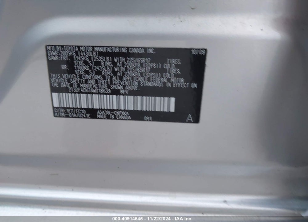 2010 TOYOTA RAV4 VIN: 2T3ZF4DV7AW018639