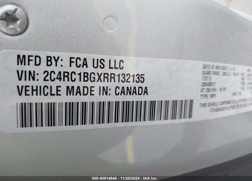 2024 CHRYSLER PACIFICA TOURING L VIN: 2C4RC1BGXRR132135
