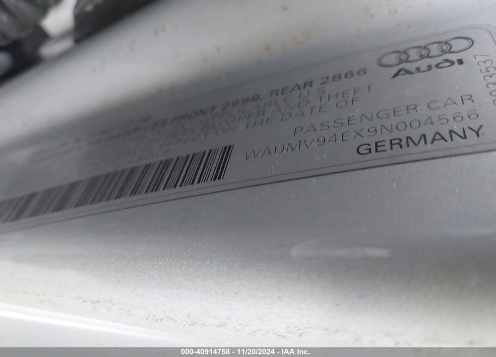2009 AUDI A8 L 4.2 VIN: WAUMV94EX9N004566