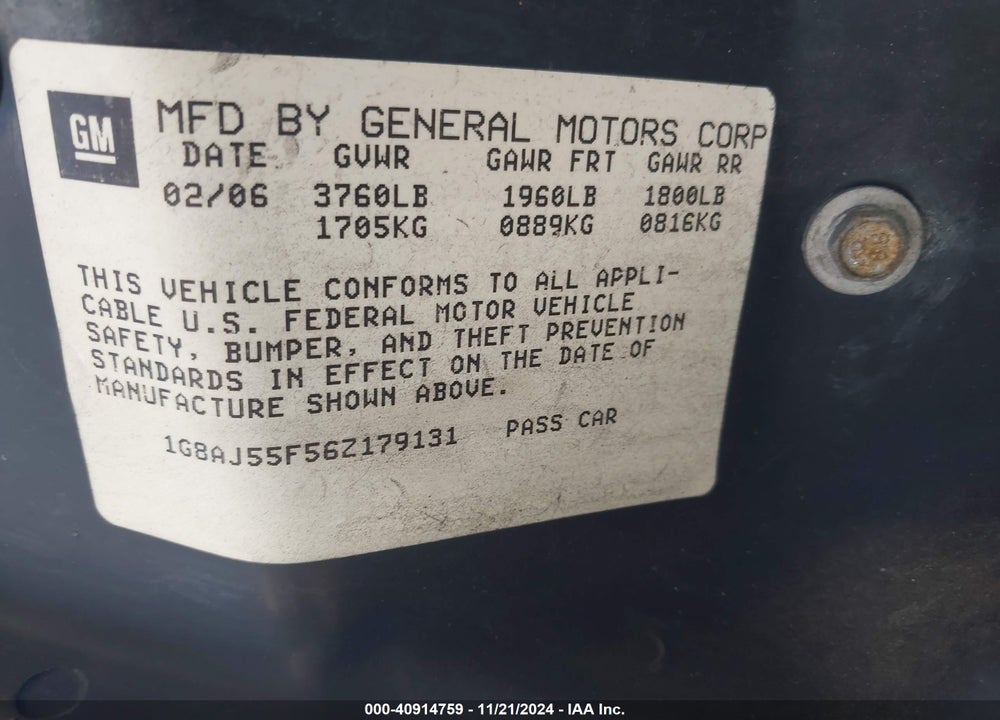 2006 SATURN ION 2 VIN: 1G8AJ55F56Z179131