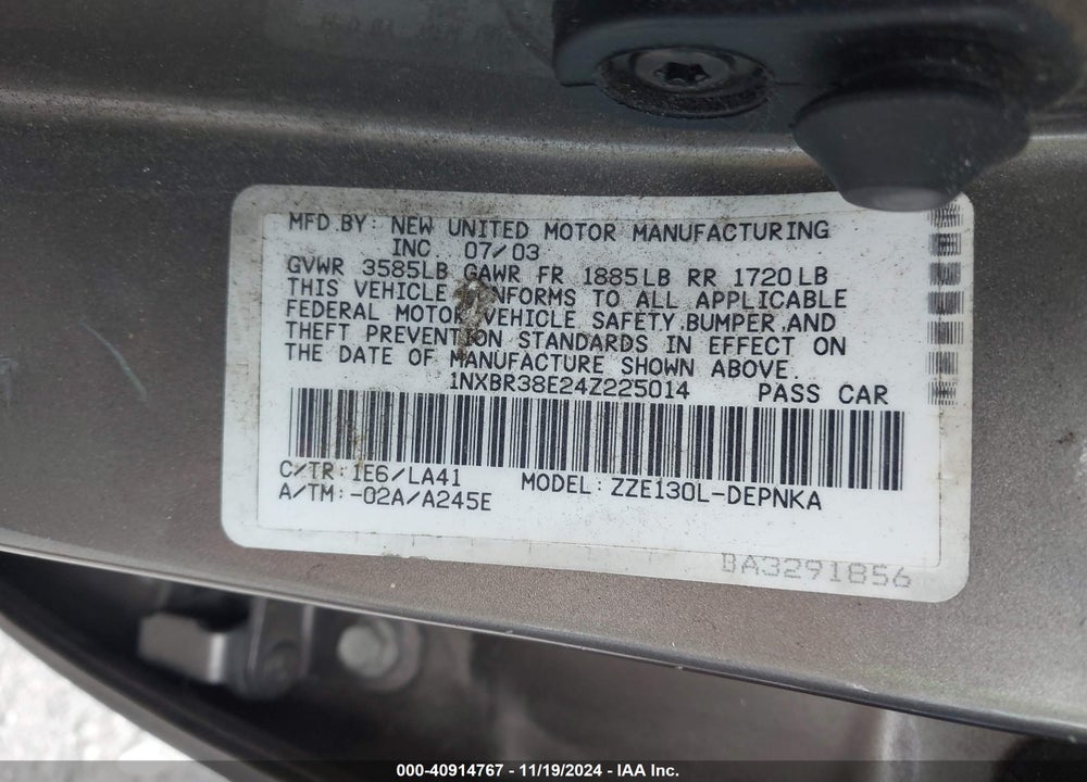2004 TOYOTA COROLLA LE VIN: 1NXBR38E24Z225014