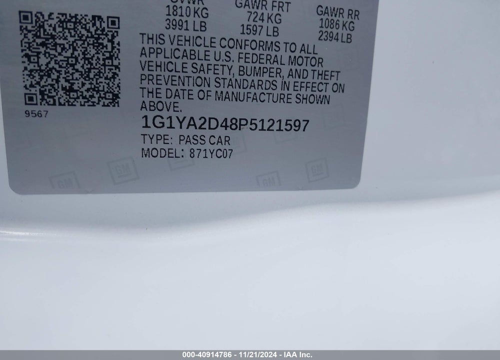 2023 CHEVROLET CORVETTE STINGRAY RWD 1LT VIN: 1G1YA2D48P5121597