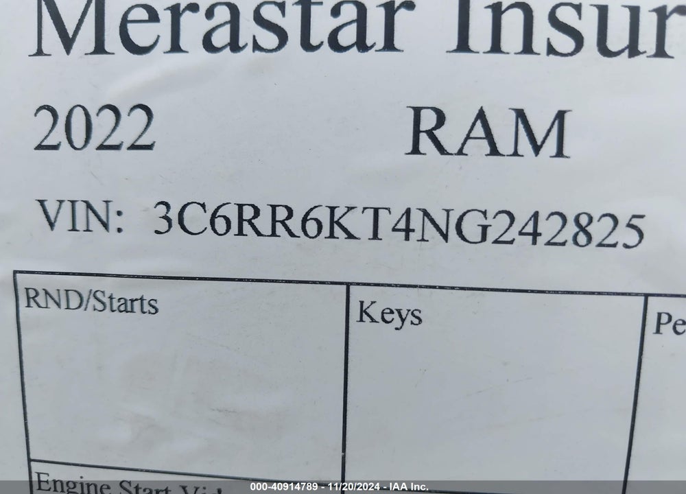 2022 RAM 1500 CLASSIC VIN: 3C6RR6KT4NG242825