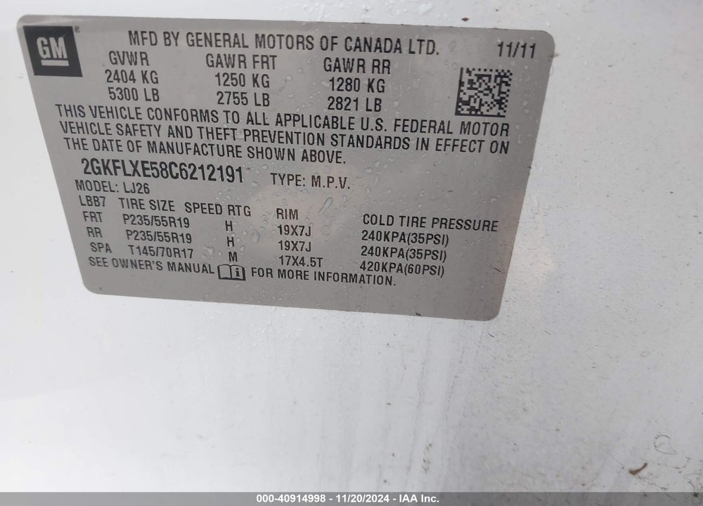 2012 GMC TERRAIN SLT-2 VIN: 2GKFLXE58C6212191