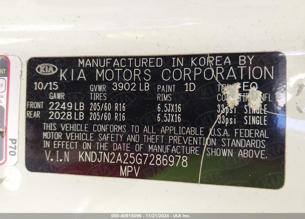 2016 KIA SOUL VIN: KNDJN2A25G7286978