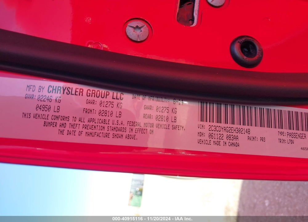 2014 DODGE CHALLENGER SXT VIN: 2C3CDYAG2EH302148