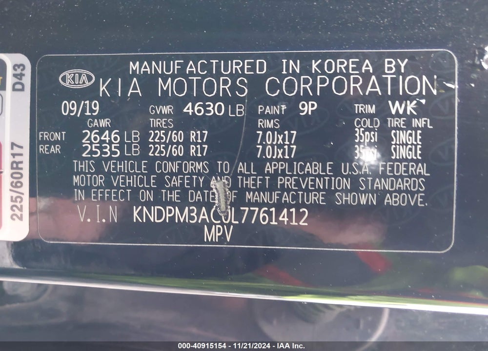 2020 KIA SPORTAGE LX VIN: KNDPM3AC0L7761412