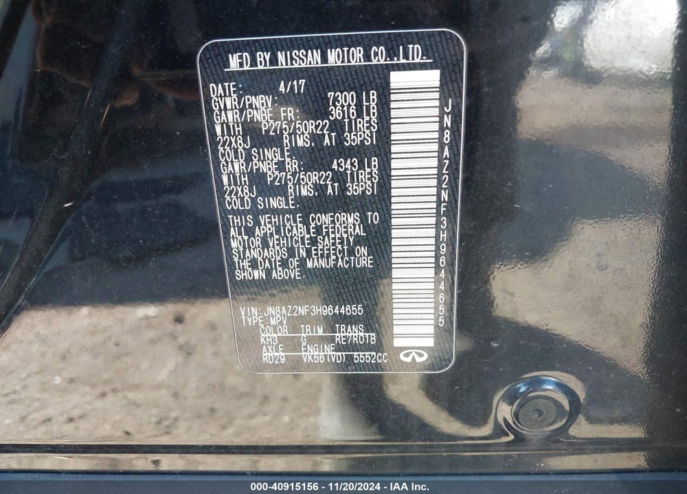 2017 INFINITI QX80 VIN: JN8AZ2NF3H9644655