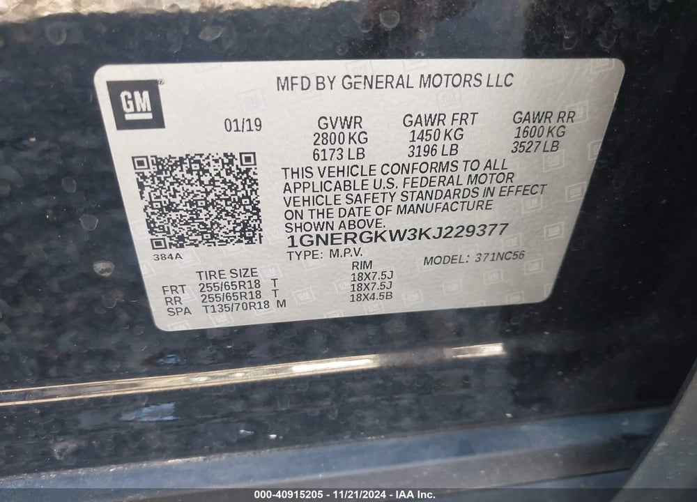 2019 CHEVROLET TRAVERSE 1LT VIN: 1GNERGKW3KJ229377