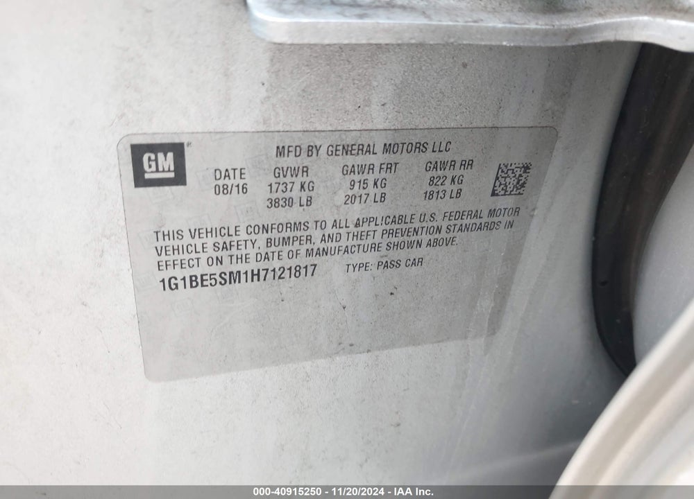 2017 CHEVROLET CRUZE VIN: 1G1BE5SM1H7121817