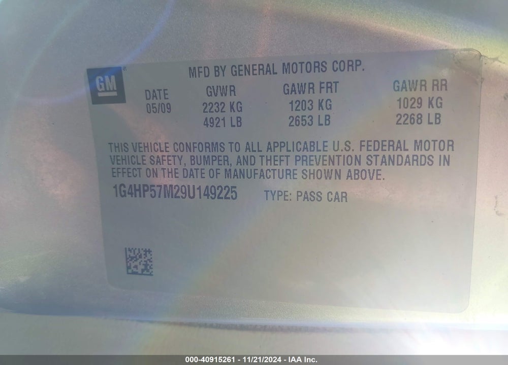 2009 BUICK LUCERNE CX VIN: 1G4HP57M29U149225