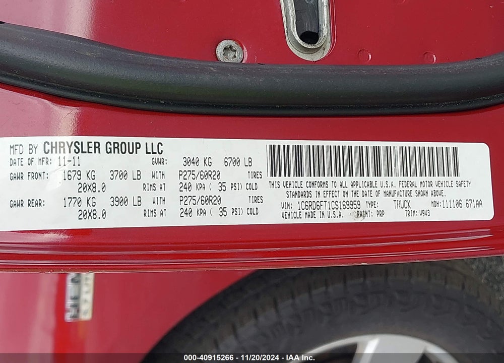 2012 RAM 1500 ST VIN: 1C6RD6FT1CS169959