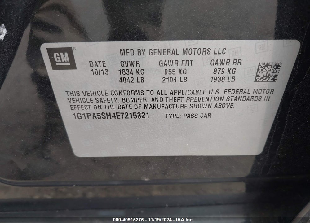 2014 CHEVROLET CRUZE LS AUTO VIN: 1G1PA5SH4E7215321