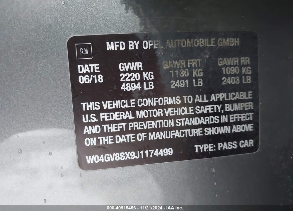2018 BUICK REGAL TOURX ESSENCE VIN: W04GV8SX9J1174499