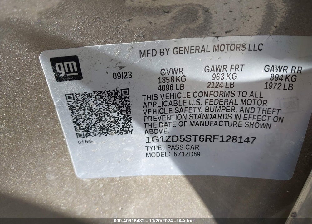 2024 CHEVROLET MALIBU FWD 1LT VIN: 1G1ZD5ST6RF128147
