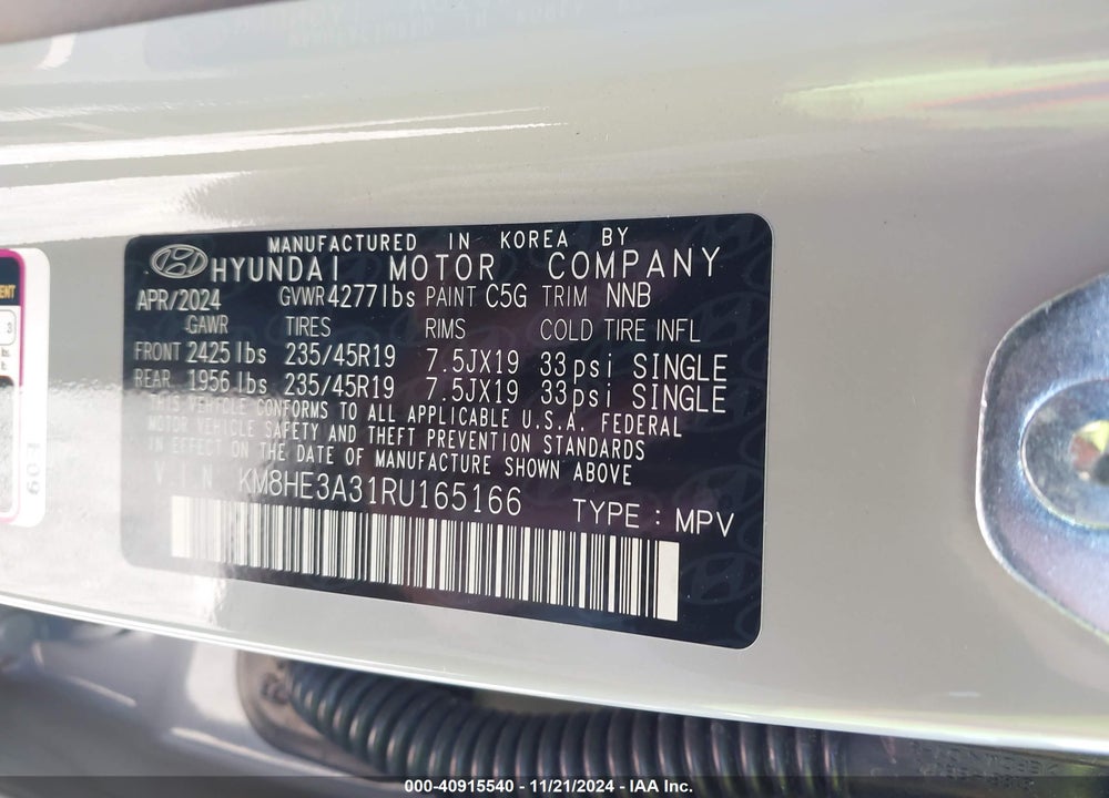 2024 HYUNDAI KONA LIMITED VIN: KM8HE3A31RU165166
