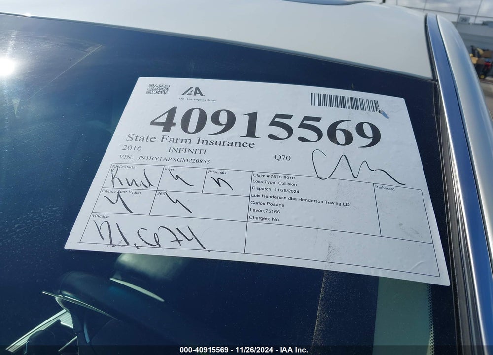 2016 INFINITI Q70 3.7 VIN: JN1BY1APXGM220853
