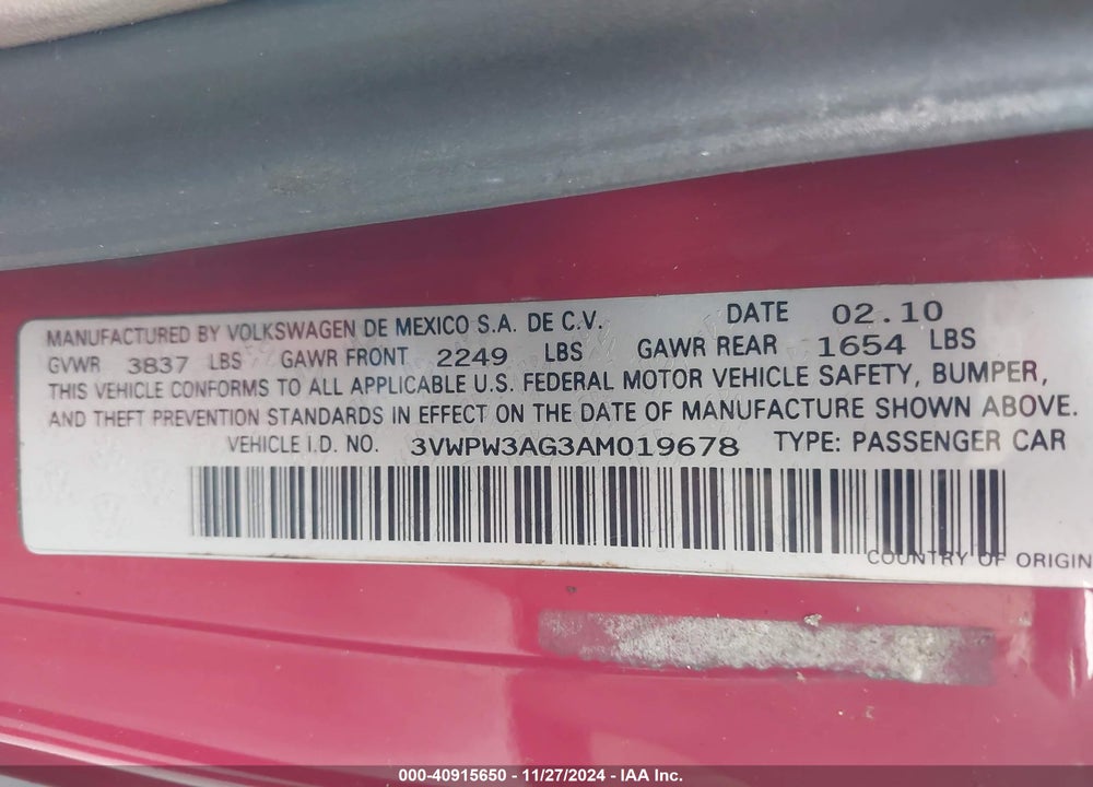 2010 VOLKSWAGEN NEW BEETLE VIN: 3VWPW3AG3AM019678