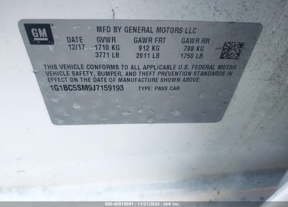 2018 CHEVROLET CRUZE LS AUTO VIN: 1G1BC5SM9J7159193