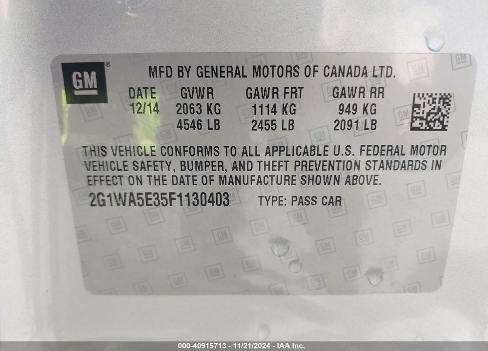 2015 CHEVROLET IMPALA LIMITED LS VIN: 2G1WA5E35F1130403