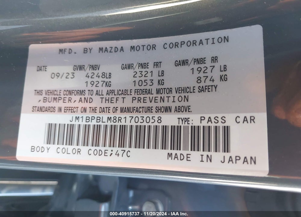 2024 MAZDA 3 2.5 S CARBON EDITION VIN: JM1BPBLM8R1703058