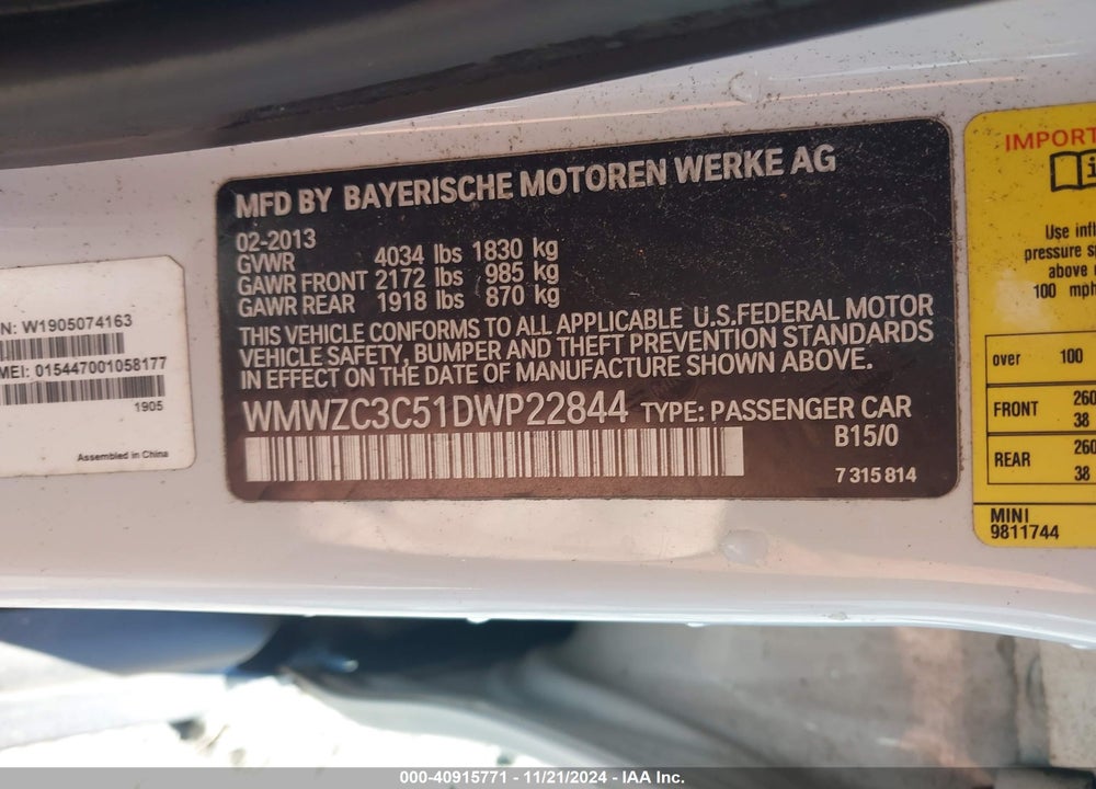 2013 MINI COUNTRYMAN COOPER S VIN: WMWZC3C51DWP22844
