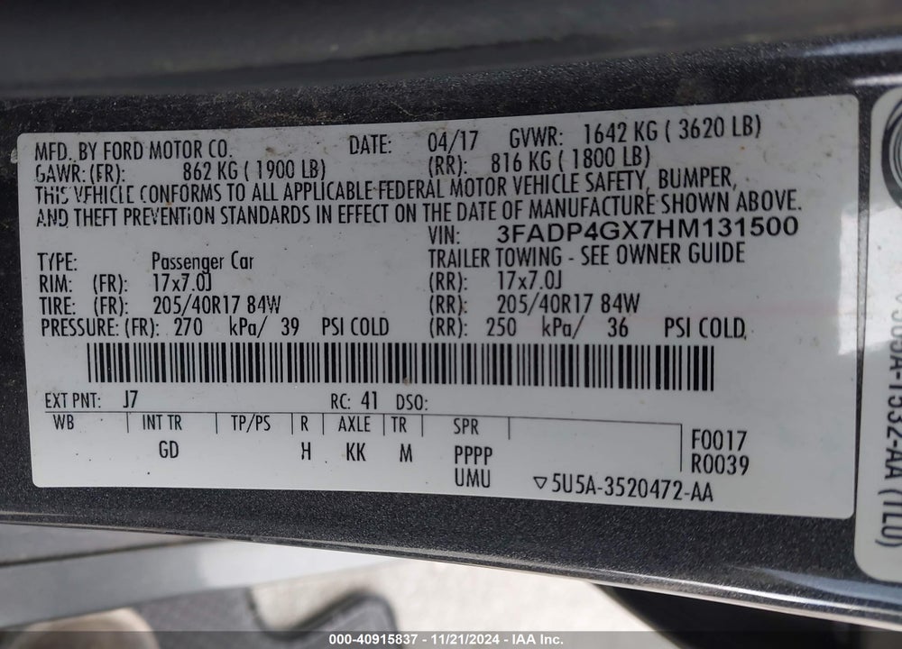 2017 FORD FIESTA ST VIN: 3FADP4GX7HM131500