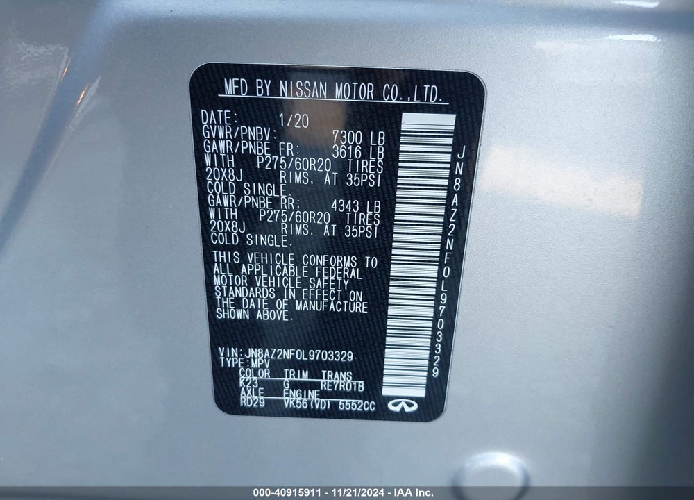 2020 INFINITI QX80 LUXE VIN: JN8AZ2NF0L9703329