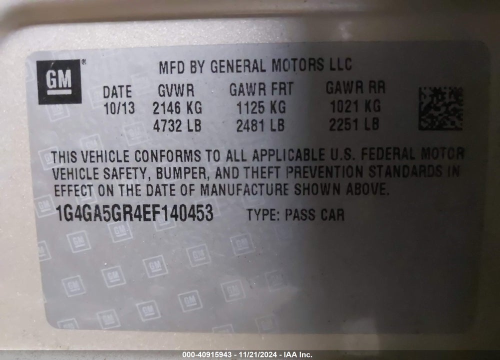 2014 BUICK LACROSSE VIN: 1G4GA5GR4EF140453
