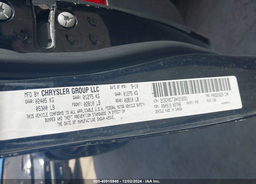 2010 CHRYSLER 300C V8 VIN: 2C3CA9CT3AH318331