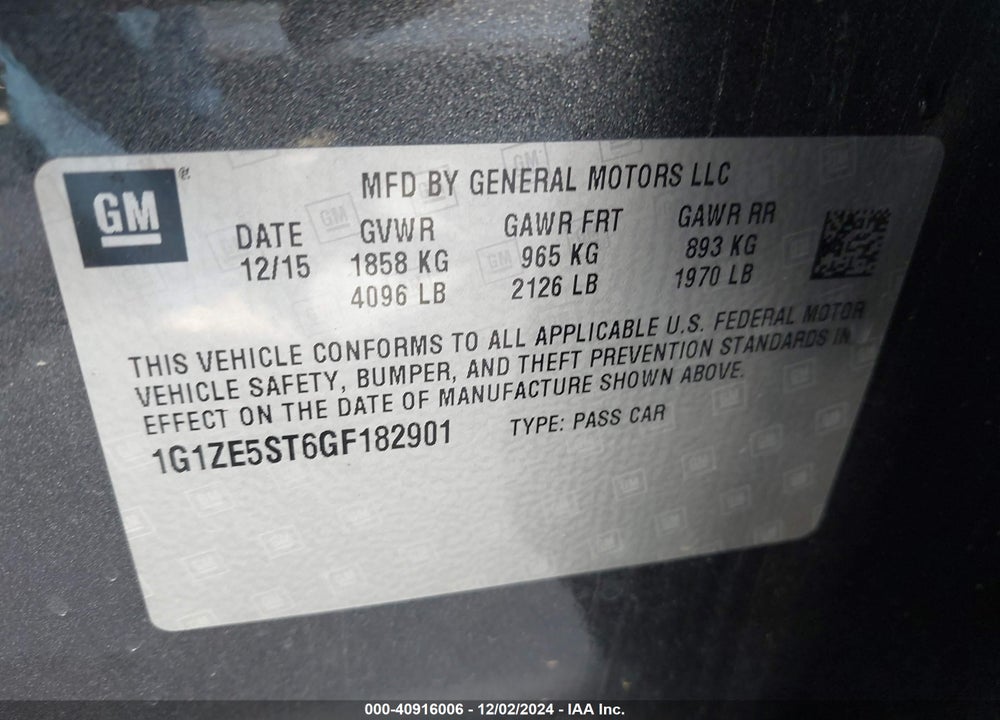2016 CHEVROLET MALIBU 1LT VIN: 1G1ZE5ST6GF182901