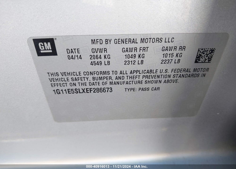 2014 CHEVROLET MALIBU 2LT VIN: 1G11E5SLXEF286673