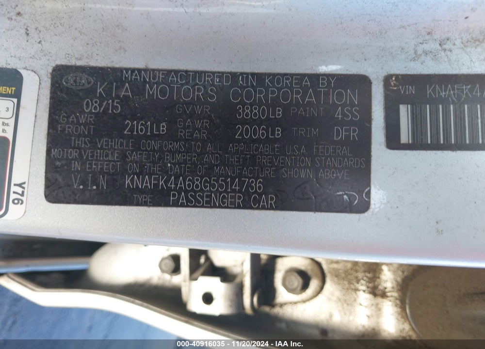 2016 KIA FORTE VIN: KNAFK4A68G5514736