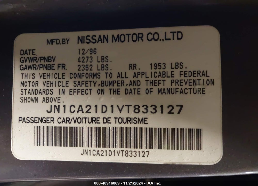 1997 NISSAN MAXIMA GLE/GXE/SE VIN: JN1CA21D1VT833127